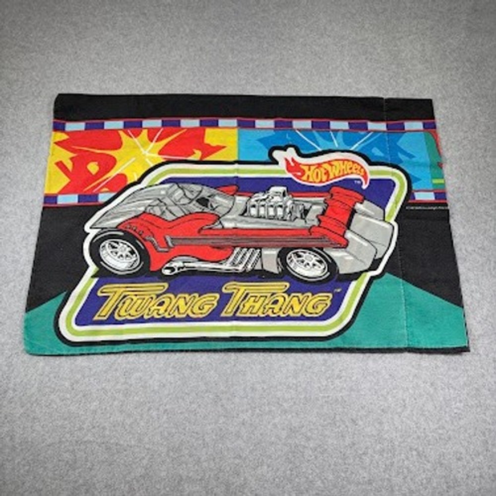 VTG Hot Wheels Twang‎ Thang Red Blue Green Black Sheet Bedding Kids Cars
